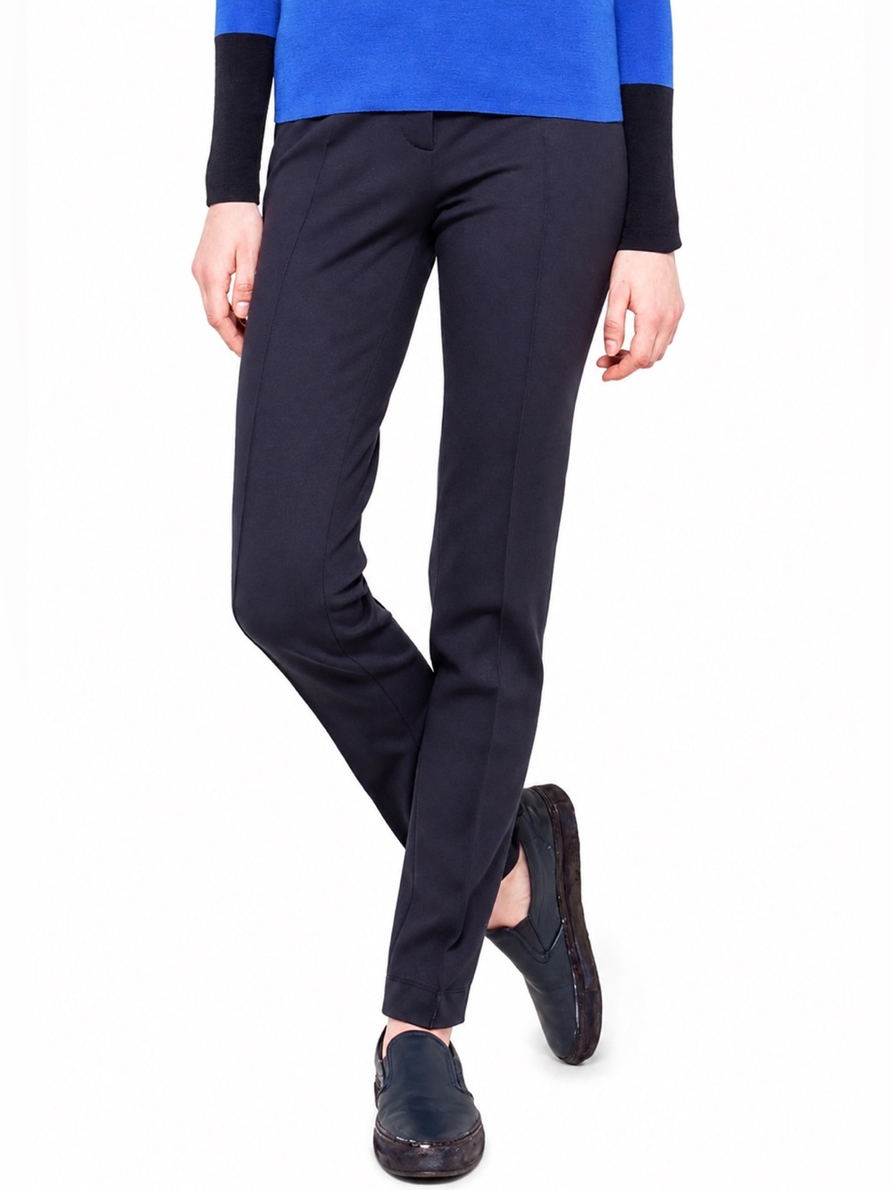 Akris Punto Stretch Jersey High Rise Slim Pants Navy Size 12